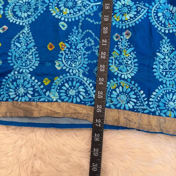 Amaya Blue Embroidered Silk Floral V-Neck Tunic Top 40/Medium - Picture 6 of 9